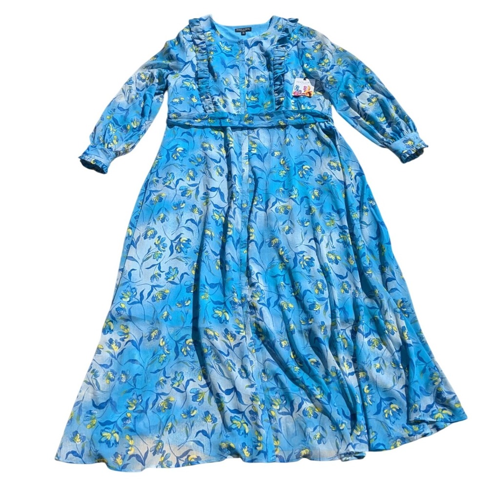 NWT Prabal Gurung X JCPenney Dress Floral Maxi Ruffle Blue Boho Cottage Women 2X